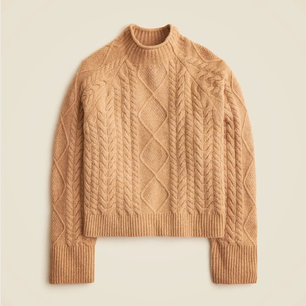 J. Crew Camel Cable-Knit Mockneck Sweater